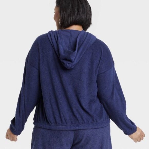 AVA & VIV navy French terry pullover hoodie 1X, 4X, NWT - Picture 2 of 7